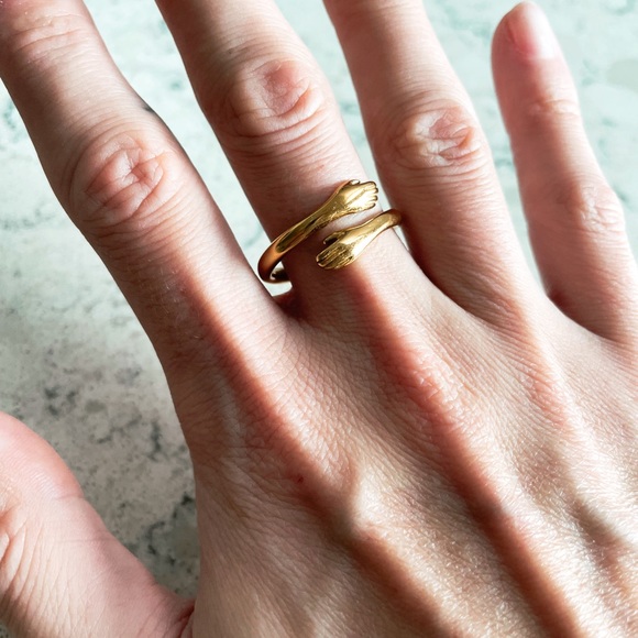 Stainless Steel Hand Style Hug Embrace Statement Gold - Picture 2 of 2